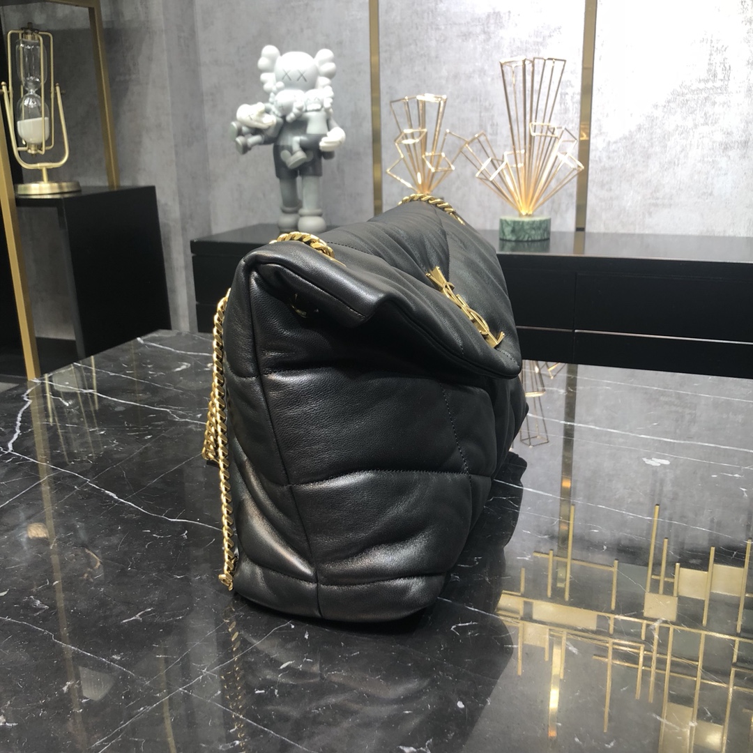 Saint Laurent Loulou Puffer Lambskin Shoulder Bag Handbag Black 577475 Gold